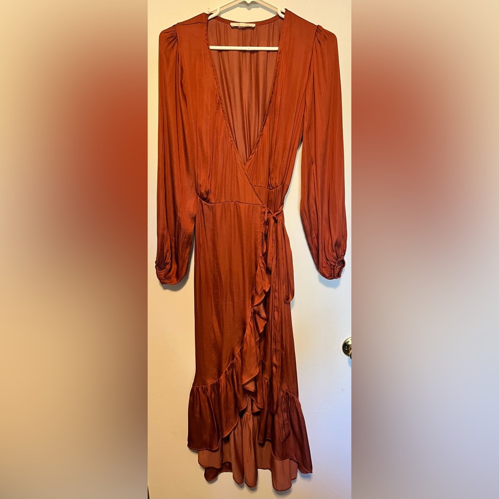 Elegant Long Sleeve Rust Dress